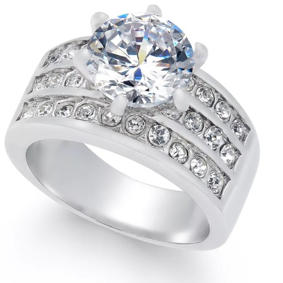 CHARTER CLUB Crystal Triple-Row Ring in Fine Silver Plate - Picture 1 of 5